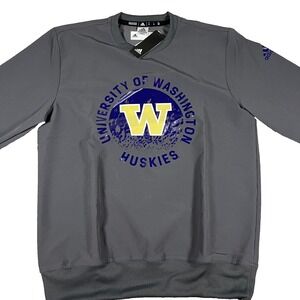 Adidas Washington Huskies Mens M Gray Team Issued Long Sleeve Pullover Shirt NWT